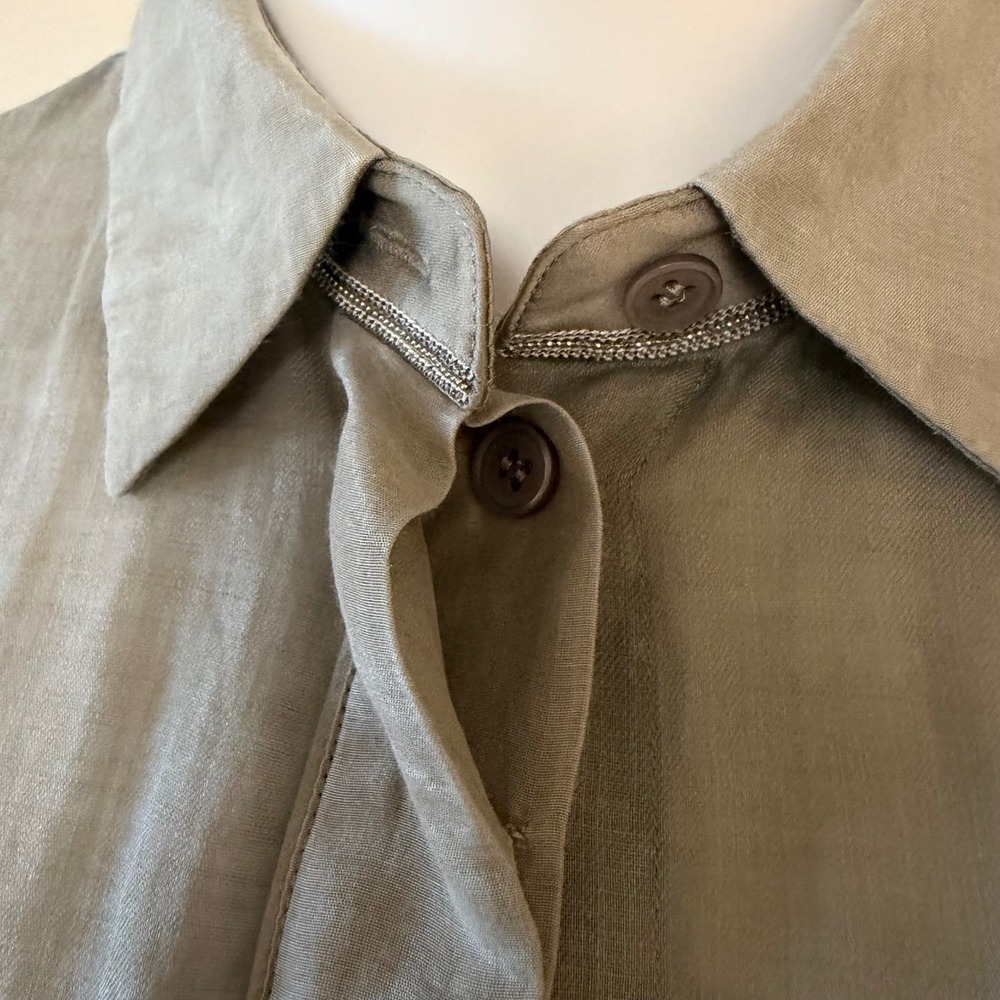 Lafayette 148 New York‎ Sage Green Grey Button Down Tunic Shirt Womens Petite P - Picture 4 of 13
